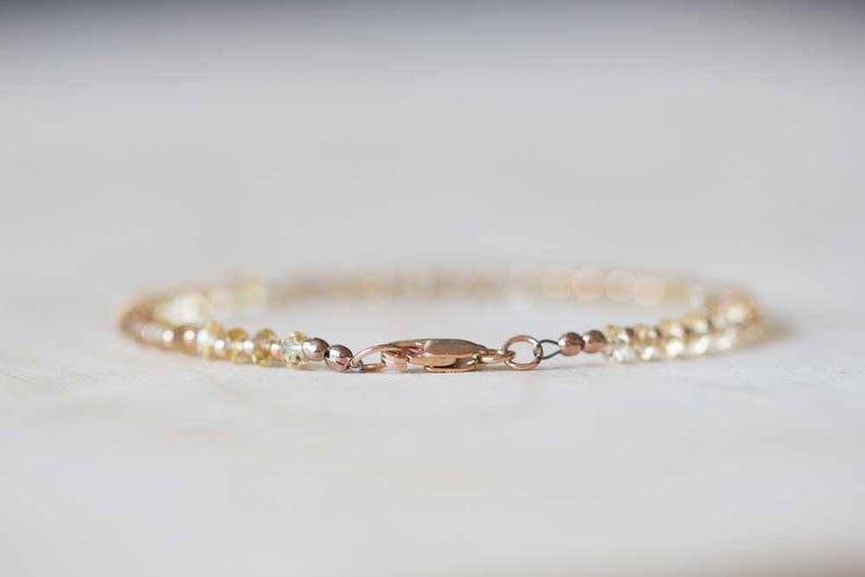 Citrine Bracelet with Rose Gold Fill or Sterling Silver, Delicate Gemstone Beaded Stacking Bracelet, Citrine Jewelry, November Birthstone image 4