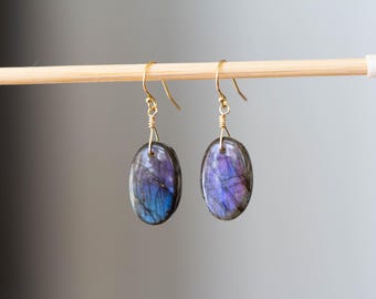 Labradorite Earrings: Purple Flash on Sterling Silver, Yellow or Rose Gold Filled