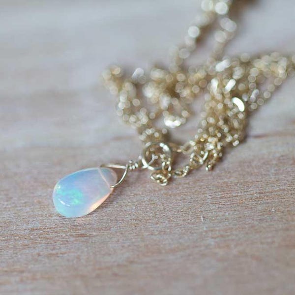 Tiny Opal Pendant on Rose Gold Filled, Oxidized Sterling or Sterling Silver Chain, Delicate Welo Opal Necklace, Genuine Opal Layering