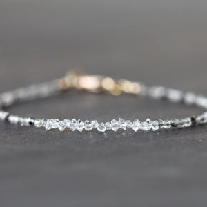 Dainty Rutilated Quartz Bracelet with Herkimer Diamonds, Tiny Double Terminated Quartz Jewelry, Dainty Clear Black Gemstones image 1