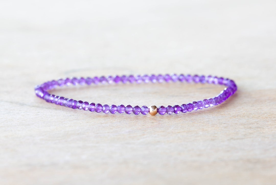 Amethyst Stretch Bracelet, Beaded Dainty Purple Elastic Jewelry ...
