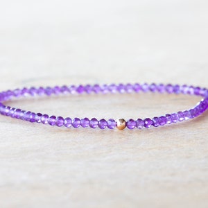 Amethyst Stretch Bracelet, Beaded Dainty Purple Elastic Jewelry, February Birthstone