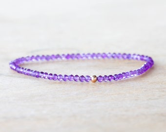 Amethyst Stretch Bracelet, Beaded Dainty Purple Elastic Jewelry, February Birthstone