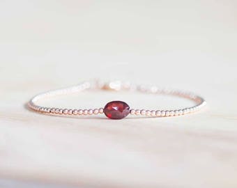 Garnet Bracelet with Rose Gold Fill or Sterling Silver Beads, January Birthstone Jewelry