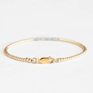 Rough Gray Diamond Bracelet with Rose Gold Fill or Sterling Silver, Dainty Raw April Birthstone Beaded Jewelry image 3