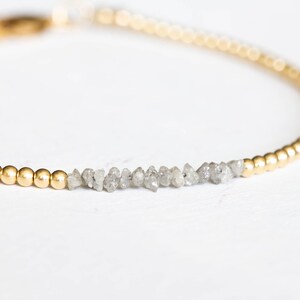 Rough Gray Diamond Bracelet with Rose Gold Fill or Sterling Silver, Dainty Raw April Birthstone Beaded Jewelry image 4