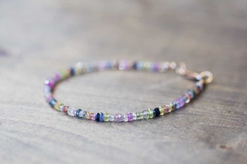 Multi Color Sapphire Bracelet, Rose Gold Fill or Sterling Silver, Delicate Beaded September Birthstone Jewelry image 5