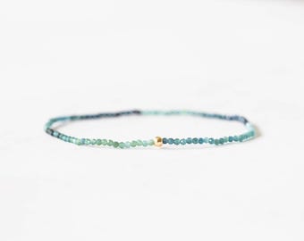 Ultra Dainty Blue Tourmaline Stretch Bracelet, Shaded Indicolite Tourmaline