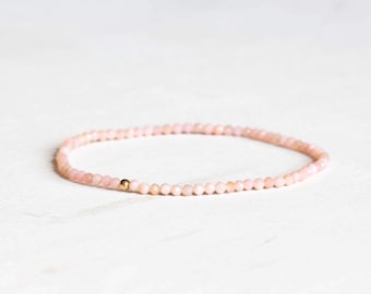 Dainty Pink Opal Stretch Bracelet: Ultra Delicate Beaded Jewelry