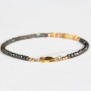 Opal, Pyrite & Labradorite Bracelet, Delicate Gemstone Beaded Bracelet, Labradorite Jewelry, Beaded Pyrite Bracelet, Multi Gemstone Stacking image 4