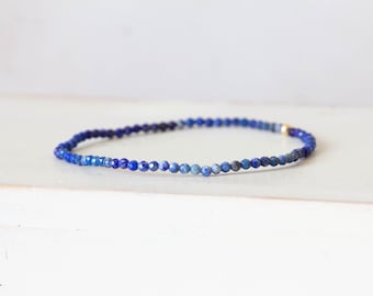 Dainty Lapis Stretch Bracelet: Shaded Ombre Blue Gemstone