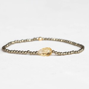 Dainty Pyrite Stretch Bracelet with Citrine, Delicate Beaded Multi Gemstone Jewelry image 2