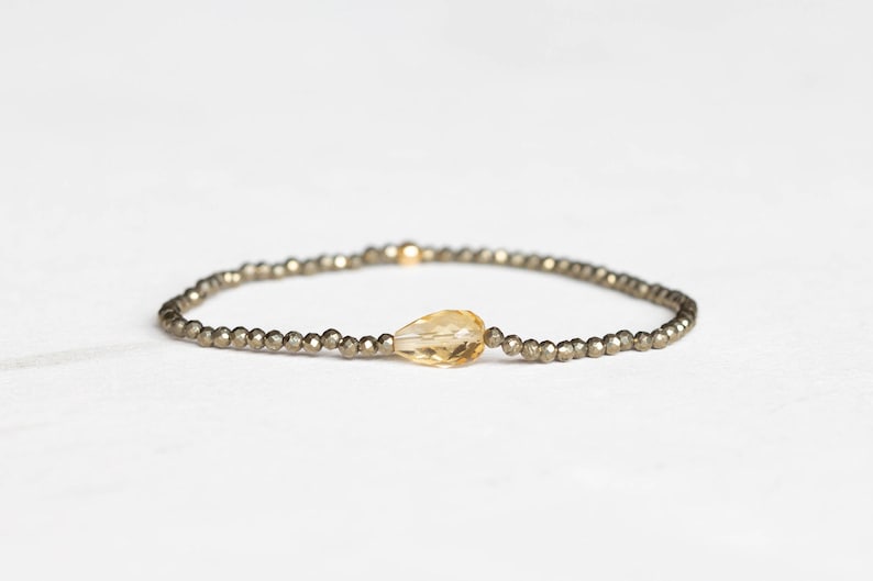 Dainty Pyrite Stretch Bracelet with Citrine, Delicate Beaded Multi Gemstone Jewelry image 2