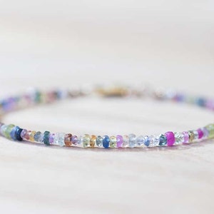 Multi Color Sapphire Bracelet, Rose Gold Fill or Sterling Silver, Delicate Beaded September Birthstone Jewelry image 4