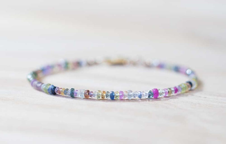 Multi Color Sapphire Bracelet, Rose Gold Fill or Sterling Silver, Delicate Beaded September Birthstone Jewelry image 4