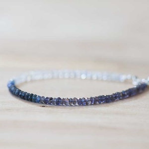 Rainbow Moonstone, Iolite & Sapphire Bracelet, Dainty Shaded Blue Sapphire Jewelry, Sterling Silver Rose Gold Fill Moonstone Bracelet image 2