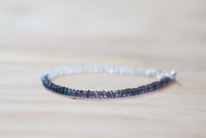 Rainbow Moonstone, Iolite & Sapphire Bracelet, Dainty Shaded Blue Sapphire Jewelry, Sterling Silver Rose Gold Fill Moonstone Bracelet image 2