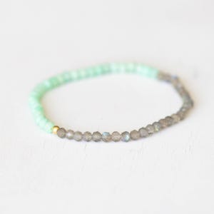 Chrysoprase and Labradorite Stretch Bracelet, Beaded Green Elastic Stacking Jewelry image 2
