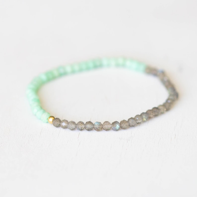 Chrysoprase and Labradorite Stretch Bracelet, Beaded Green Elastic Stacking Jewelry image 2