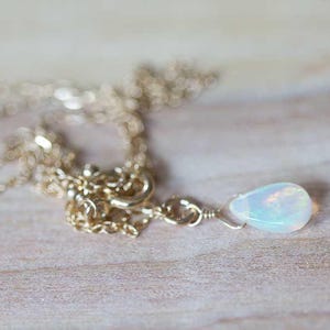 Tiny Opal Pendant on Rose Gold Filled, Oxidized Sterling or Sterling Silver Chain, Delicate Welo Opal Necklace, Genuine Opal Layering image 2