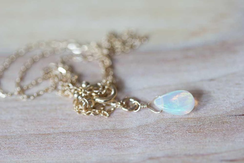 Tiny Opal Pendant on Rose Gold Filled, Oxidized Sterling or Sterling Silver Chain, Delicate Welo Opal Necklace, Genuine Opal Layering image 2