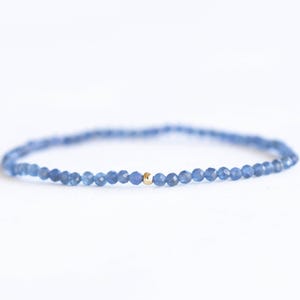 Dainty Sapphire Stretch Bracelet, Faceted Cornflower Blue Beaded Gemstone Jewelry, September Birthstone Elastic Bracelet