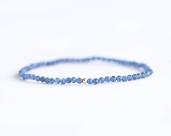 Dainty Sapphire Stretch Bracelet, Faceted Cornflower Blue Beaded Gemstone Jewelry, September Birthstone Elastic Bracelet