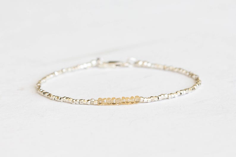 Dainty Fine Silver Bracelet with Imperial Topaz, Skinny Karen Hill Tribe Silver Stacking Bracelet image 2