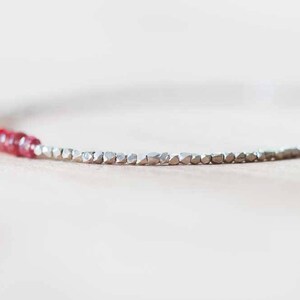 Ultra Delicate Fine Silver Bracelet with Padparadscha Sapphire, Skinny Karen Hill Tribe Beaded Stacking Bracelet, Sterling Silver Jewelry image 4