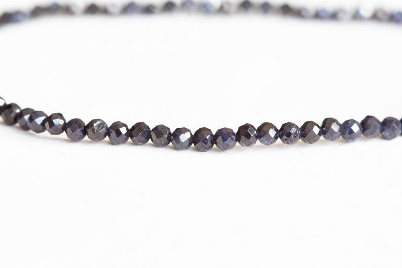 Dainty Dark Blue Sapphire Stretch Bracelet, Faceted Tiny Beaded Gemstone Jewelry, September Birthstone image 2