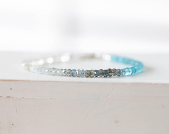 Moss Aquamarine, Apatite & Ceylon Moonstone Ombre Bracelet