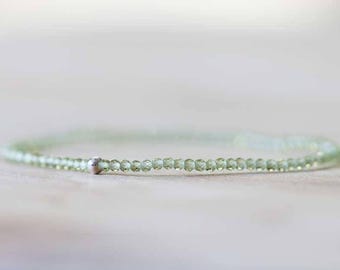 Peridot Stretch Bracelet, Ultra Delicate Beaded Peridot Elastic Jewelry, August Birthstone, Single or Double or Triple Wrap