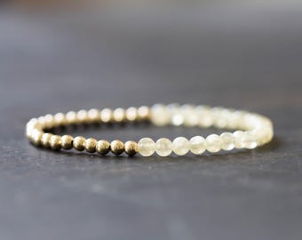 Golden Selenite Stretch Bracelet with Sterling Silver, Yellow or Rose Gold Filled