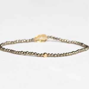 Dainty Pyrite Stretch Bracelet with Citrine, Delicate Beaded Multi Gemstone Jewelry image 3