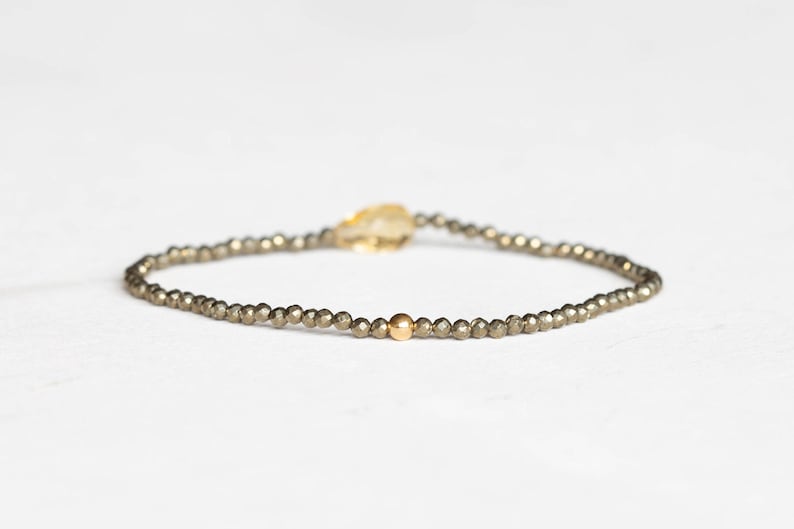 Dainty Pyrite Stretch Bracelet with Citrine, Delicate Beaded Multi Gemstone Jewelry image 3