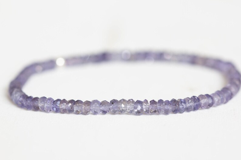 Iolite Stretch Bracelet, Dainty Genuine Blue Gemstone Jewelry image 2