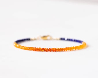 Carnelian & Lapis Bracelet, Beaded Lapis Lazuli Jewelry, Orange Blue Gemstone Stacking Bracelet