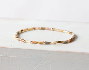 Dainty Crazy Lace Agate Tube Bead Stretch Bracelet