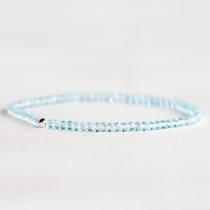 Sky Blue Topaz Stretch Bracelet, Beaded Dainty Blue Gemstone Elastic Jewelry image 1
