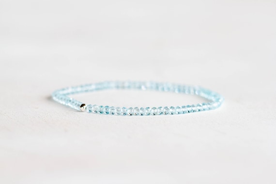 Sky Blue Topaz Stretch Bracelet, Beaded Dainty Blue Gemstone Elastic Jewelry