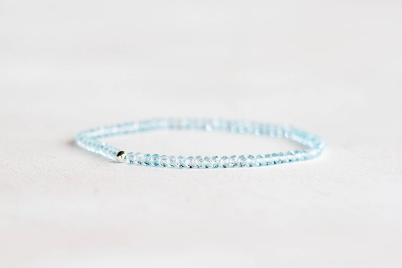 Sky Blue Topaz Stretch Bracelet, Beaded Dainty Blue Gemstone Elastic Jewelry image 1