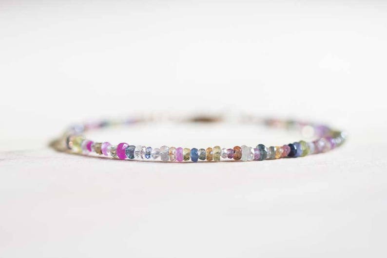 Multi Color Sapphire Bracelet, Rose Gold Fill or Sterling Silver, Delicate Beaded September Birthstone Jewelry image 8