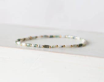Tree Agate Tube Bead Stretch Bracelet