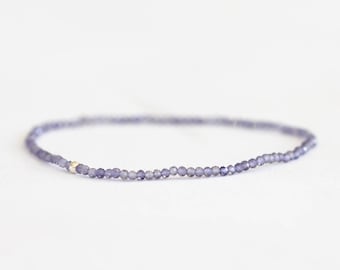 Dainty Iolite Stretch Bracelet, Beaded Shaded Blue Gemstone Elastic Stacking Bracelet, Ultra Delicate Jewelry
