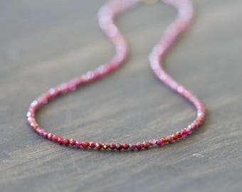 Ruby Necklace: Dainty Shaded July Birthstone Beaded Wrap Bracelet or Choker