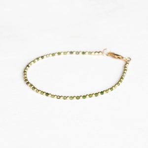 Green Tourmaline Bracelet with Rose Gold Fill or Sterling Silver, Ultra Dainty Beaded October Birthstone Jewelry