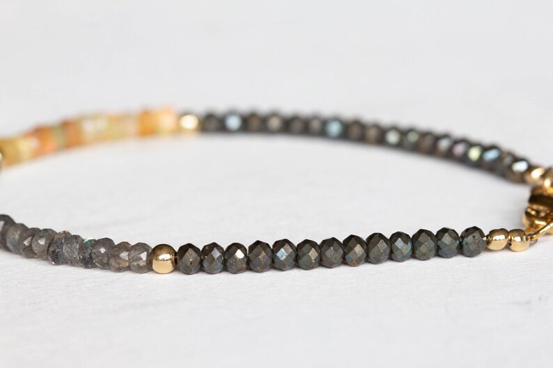Opal, Pyrite & Labradorite Bracelet, Delicate Gemstone Beaded Bracelet, Labradorite Jewelry, Beaded Pyrite Bracelet, Multi Gemstone Stacking image 7
