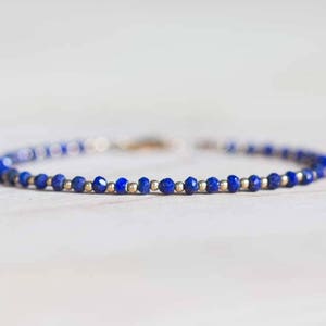 Lapis Bracelet with Rose Gold Fill or Sterling Silver, Stacking Layering Beaded Gemstone Jewelry, Lapis Lazuli Faceted Blue Gemstone image 1