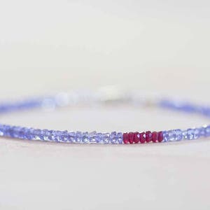 Tanzanite Bracelet with Ruby, Delicate Multi Gemstone Stacking Skinny Bracelet, Tanzanite Jewelry, December July Birthstone, Genuine Ruby image 4