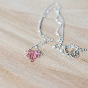 Tiny Pink Tourmaline Crystal Necklace on Sterling Silver, Oxidized Silver or Rose Gold Filled Chain, Delicate Raw Tourmaline Jewelry image 3